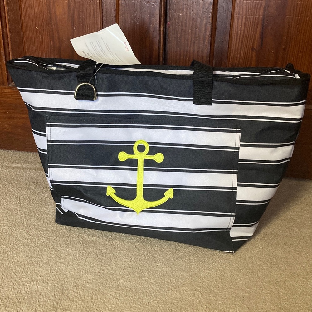 Thirtyone Tote Ally Anchor Black White Stripe Thermal Bag Large New *spots